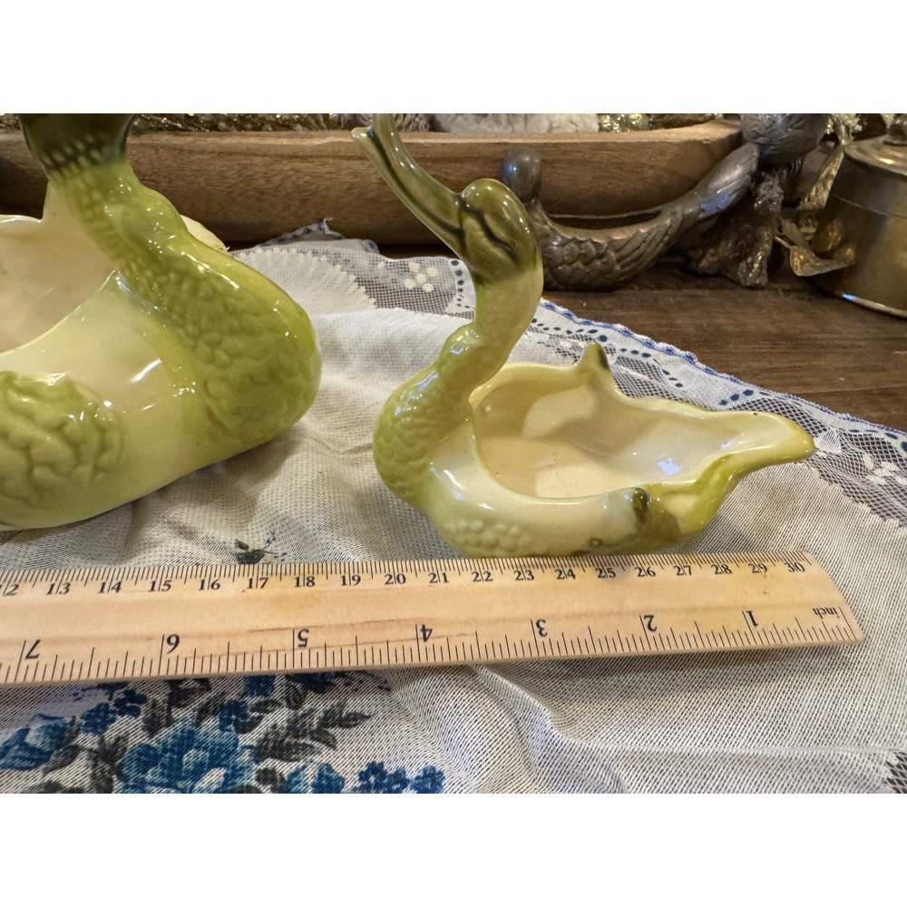 Vintage Hull Pottery Swan Planter Set 80 Chartreuse Green Mid Century Ceramic - Picture 5 of 7